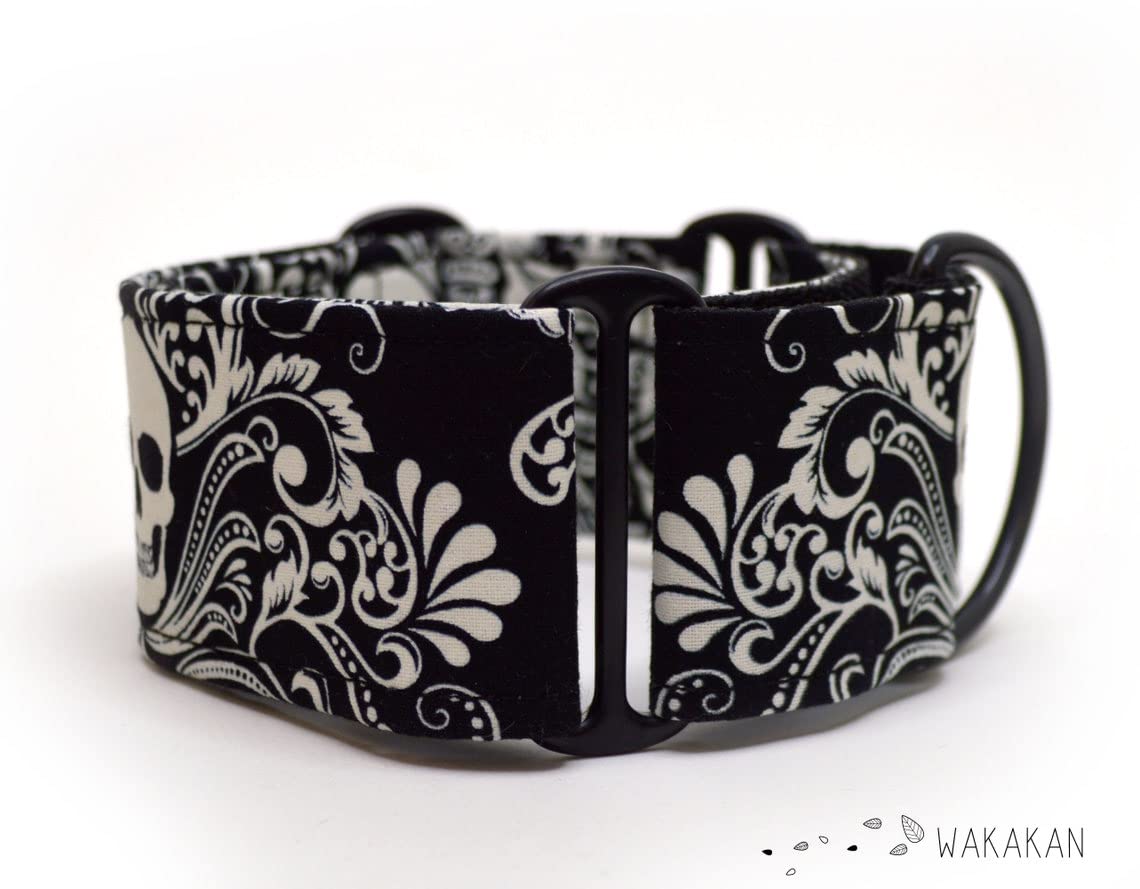 Collare per cani martingale: Victorian Skull Glow In The Dark, fatto a mano in Spagna da Wakakán