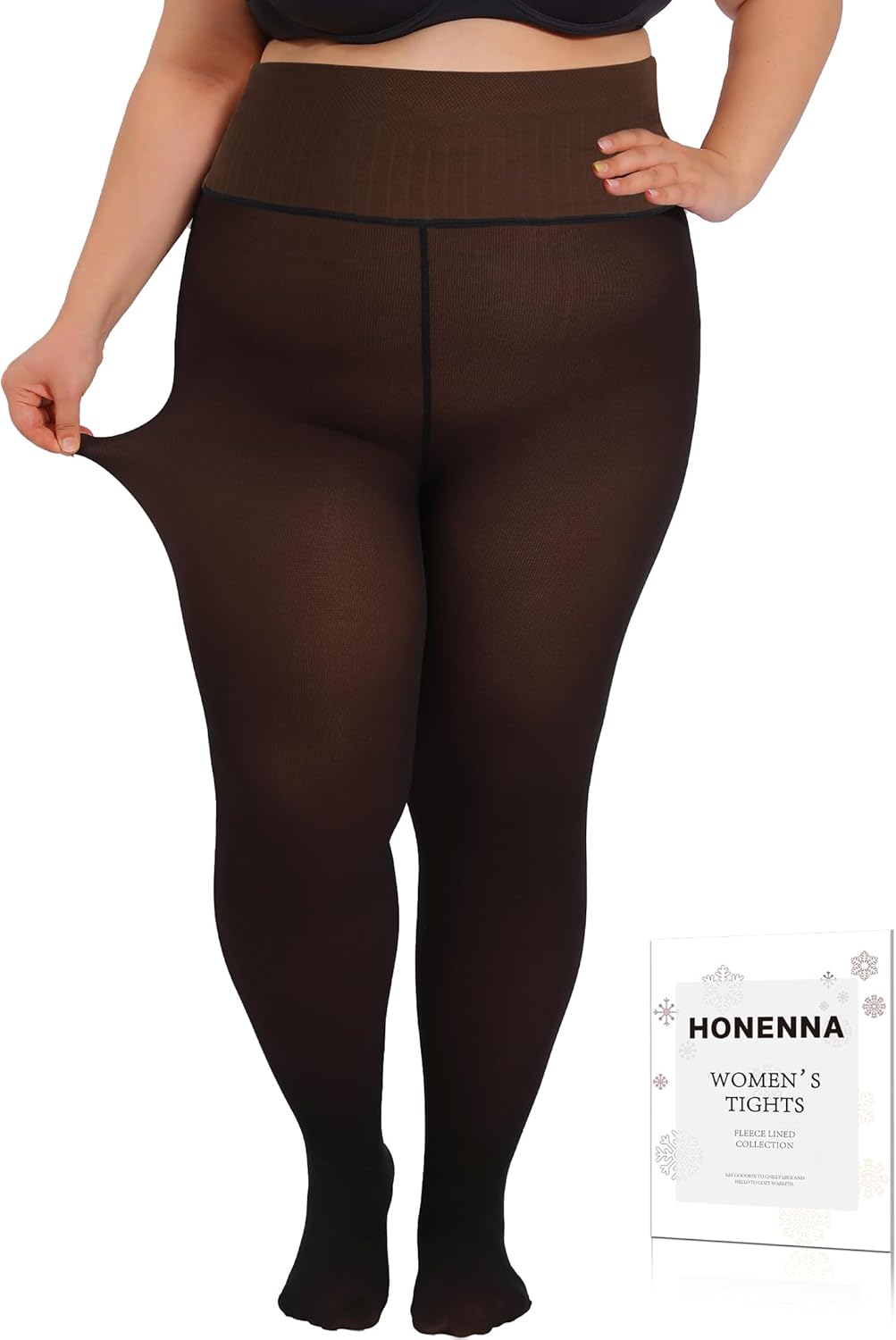 HONENNA High Waist Plus Size Fleece Lined Tights, winter thermal illusion translucent Tights for Women, medias térmicas mujer