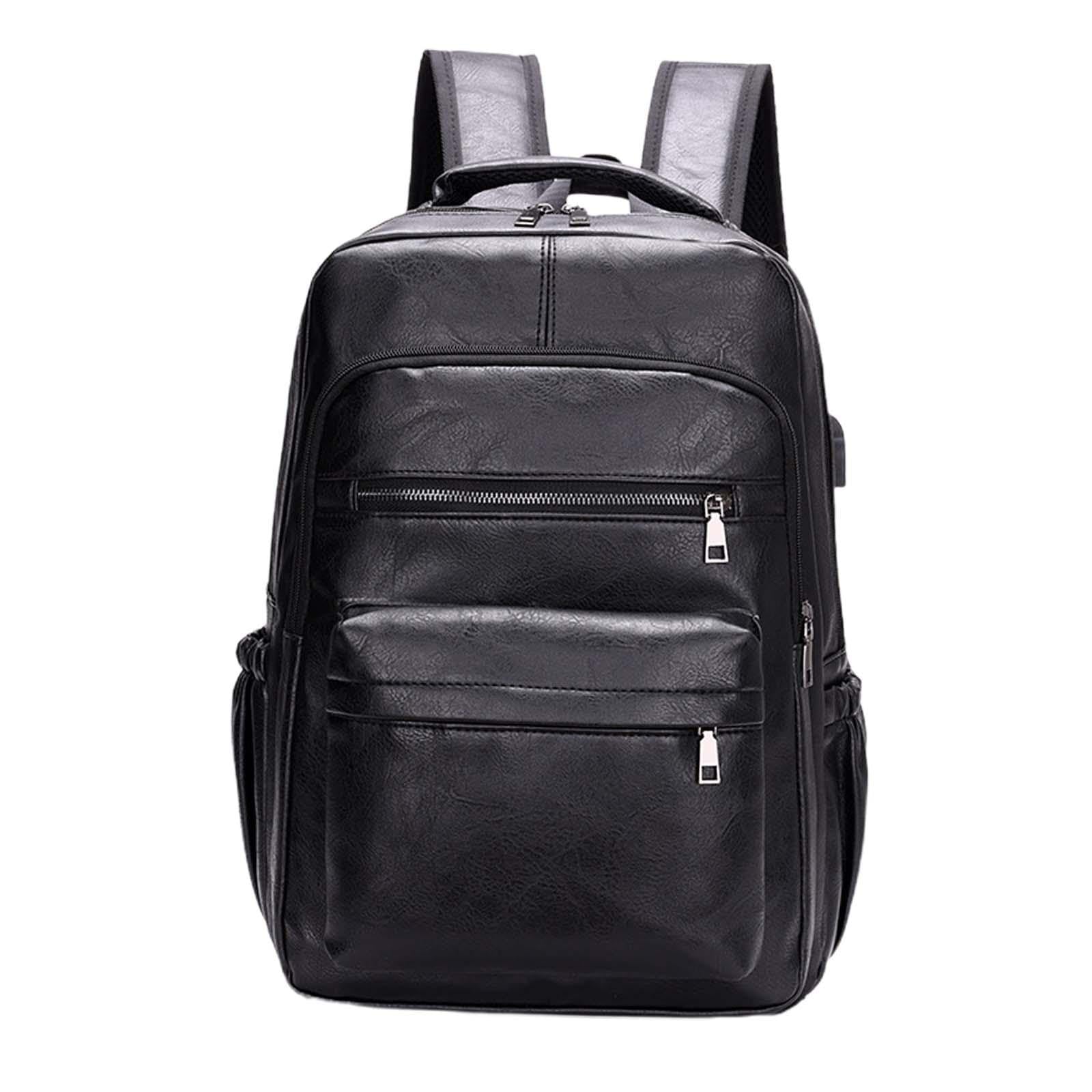 F Fityle Zaino per laptop in pelle PU Zaino da viaggio per uomo Tasche multiple per computer casual resistente all'acqua per la pesca Shopping, Nero