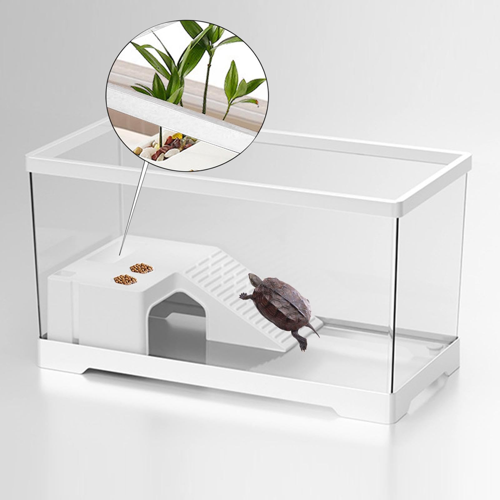 Acuario Tortuga Terrario Recipiente Basking con de Alimentación Y Diseñado para Tortugas Terrapines Anfibios Y, Grande, Individual