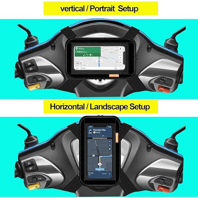 Image of Swissbell :- Polyester Handlebar Universale Mobile Holder Mount Pouch Bag Waterproof for Activa Jupiter EV Ola-S1 Pleasure Ntroq All Scooter Scooty Bike Fit 7 inches Phone (Black)