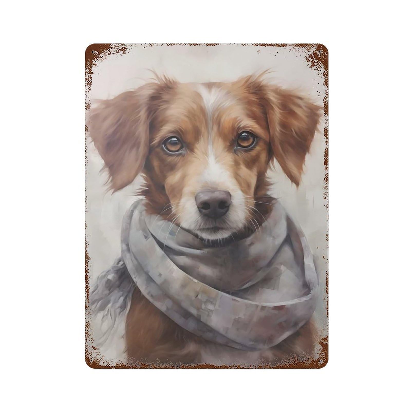 Cutest Pup in A Scarf Rust Effect Tin Sign 15.7"x11.8", for Bistro, Counter And Cafe Decor, Decorative Metal Wall Art