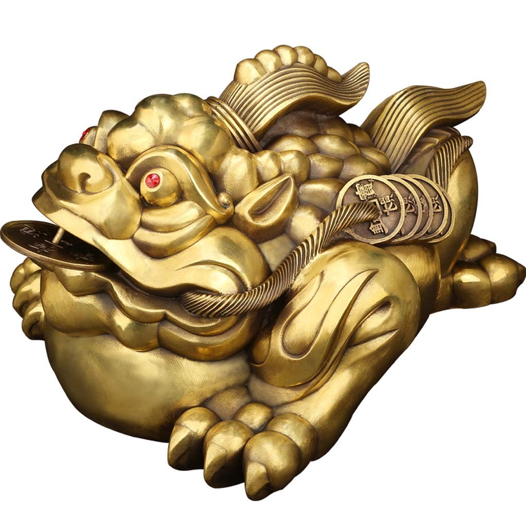 Rospo Portafortuna A Tre Zampe Feng Shui | Statuetta In Ottone Dorato Per Ricchezza E Prosperità, 11x9x8 Cm, Per Cassa E Casa