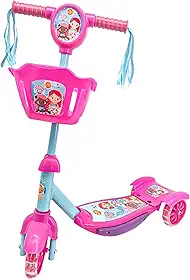 Patinete Infantil 3 Rodas com Cesta, Luz LED e Som, Tema Sereia, Rosa e Azul, Altura Ajustável, 70cm, Suporta até 35kg