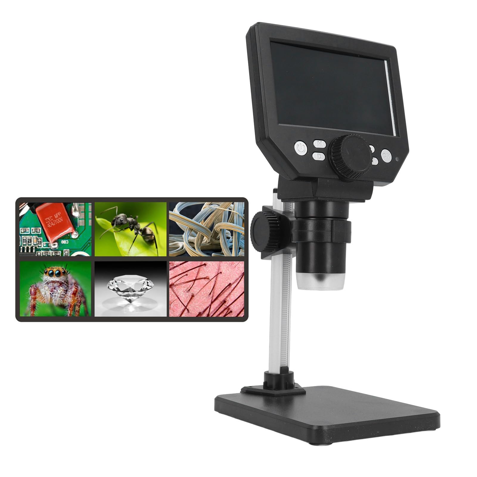 Digitalmikroskop, 4,3-Zoll-LCD-Lötmikroskop mit ABS-Aluminiumlegierungsgehäuse, 10-MP-Kamera, 1- Bis 1000-fachem Zoom, 8 LED-Vollansicht für Elektronikreparatur und Münzbetrachtung