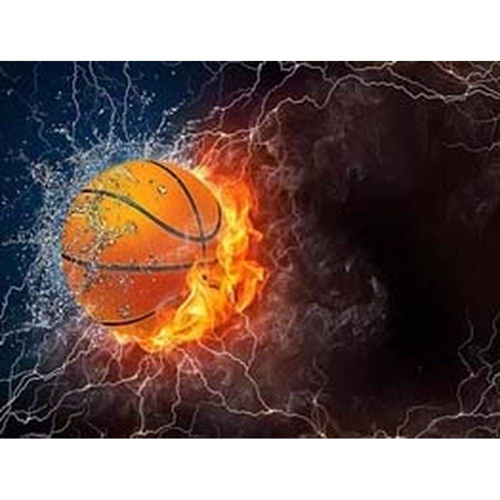 DIY 5D Diamond Painting by Number Kit Full Round Drill Rhinestone Embroidery Pictures for Decoration Basketball on Fire 16x12in 1 Pack by Tangbr