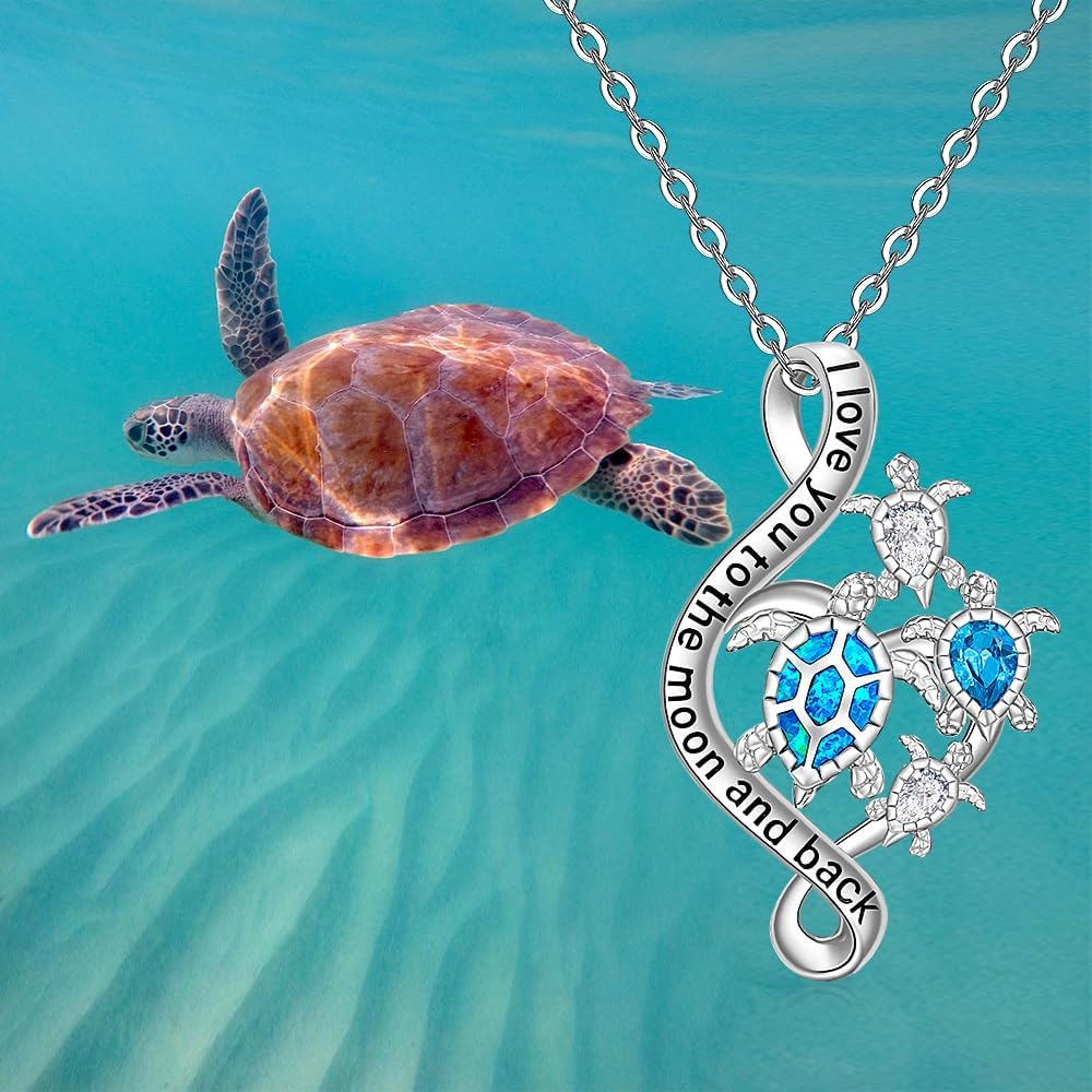 Fenthring Sea Turtle Necklace Turtle Necklaces for Women Mom Pendant Blue Opal Topaz Sterling Silver Heart Infinity Wave Mother Daughter Mothers Day Gifts - Image 8