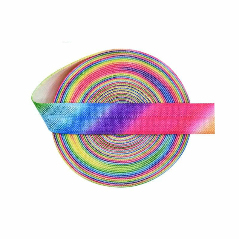 2 5 10 Yard 5/8" 15mm Elásticos plegables con estampado de arcoíris pastel Bandas de satén spandex Ligas para el cabello Diadema Adorno de costura-B-10-15mm-100 Yardas