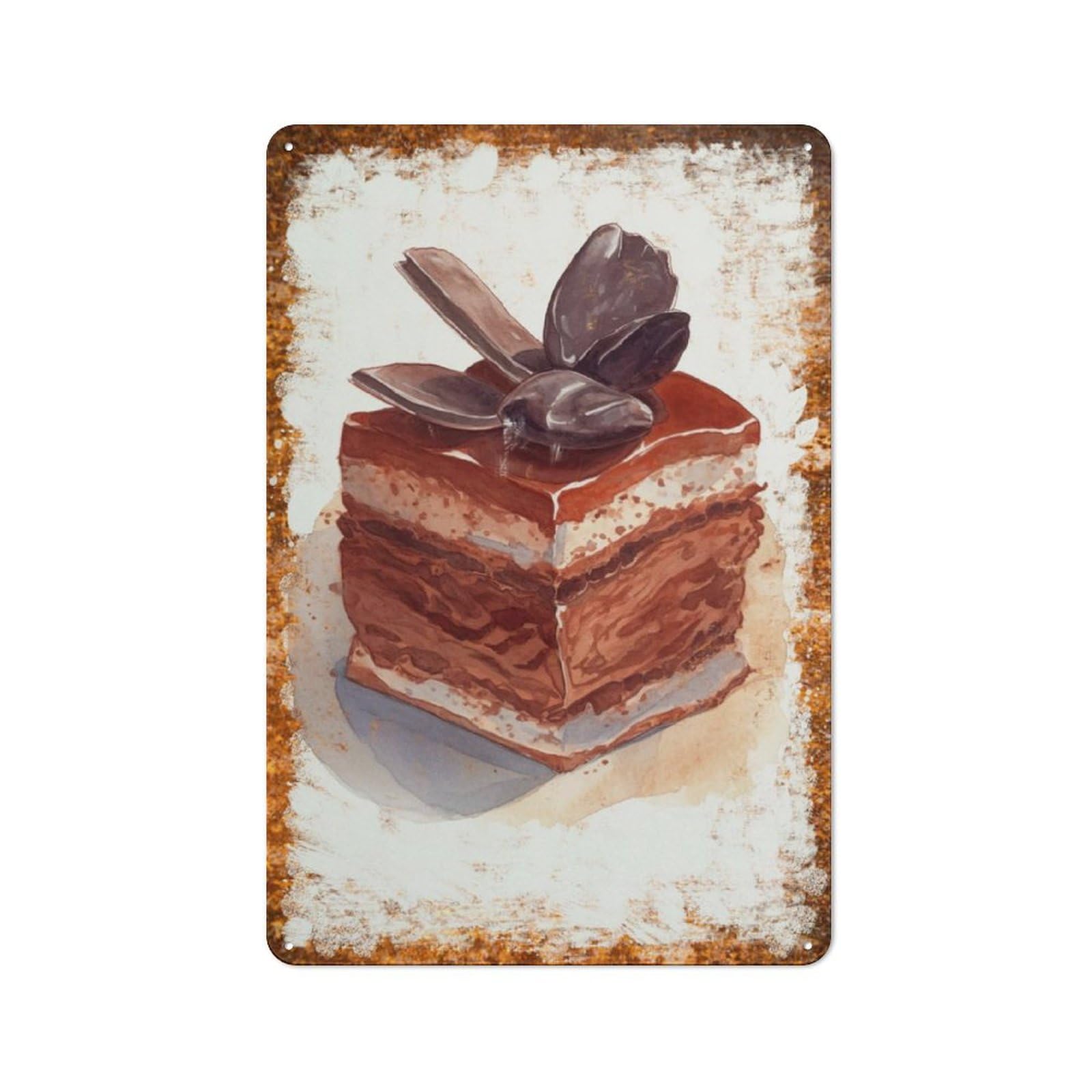 peiyeety Metal Tin Sign Chocolate Cake Slice Pattern Vintage Rustic Wall Art Kitchen Bathroom Bedroom Living Room Cafe Farmhouse Entryway Office Garage Home Bar Laundry Room Porch Patio 6x8 Inch