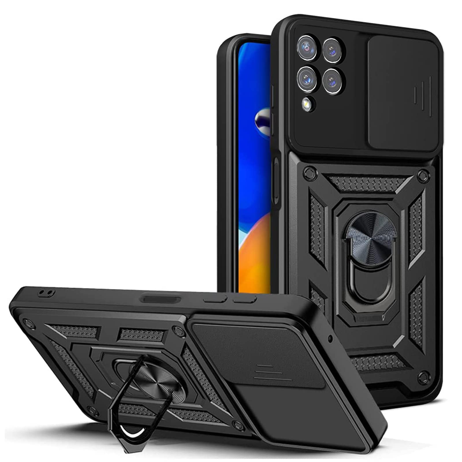Revvl 6 Pro Heavy Duty Shockproof Cam Shield Armor Case with Kickstand Ring Holder for T Mobile Revvl 6 Pro 5G (2022), Drop Tested, TPU & PC Combination (Black)