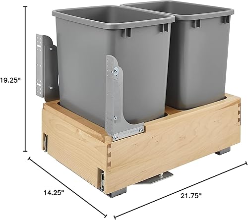 Miniatura 10 de Rev-A-Shelf Botes de basura dobles de 35 cuartos de galón para debajo del gabinete con sistema de deslizamiento suave de apertura y cierre, plata