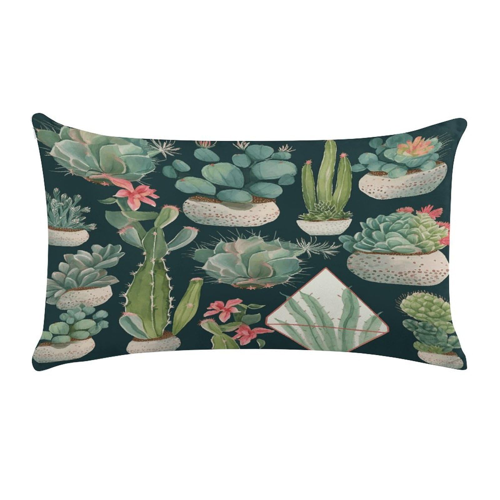 VstaDank Succulent Plants and Cactus Throw Pillow Cover Rectangular Lumbar Throw Pillow Case Soft Farmhouse Accent Decorative Cushion Cases Short Plush Pillowcase with Zipper 12 X 20 Inch