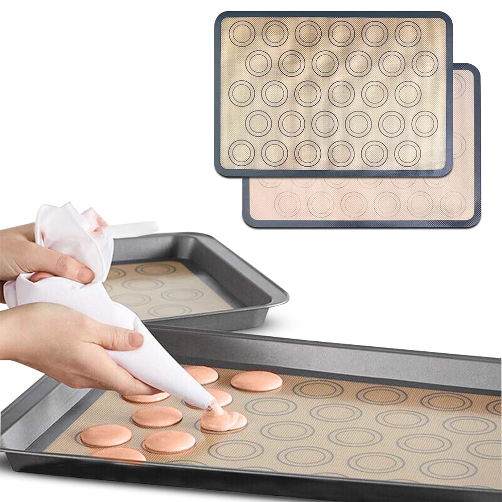 AMERTEER 2 Pcs Silicone Baking Mats | Non-Stick Cookie Sheets & Macaron Mats | Reusable, Heat Resistant Pastry & Baking Liners for Cookies, Cakes & More - Professional Kitchen Tool