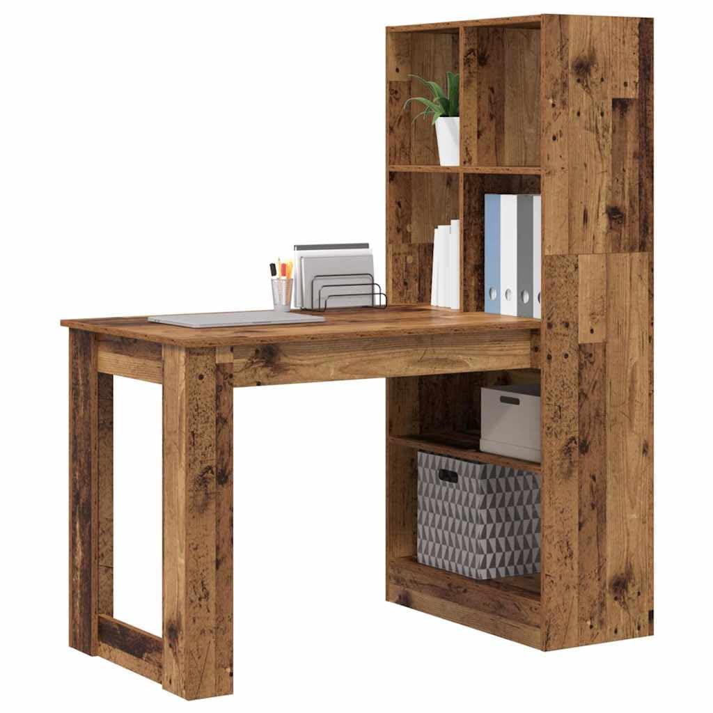 Scrivania con scaffale, in legno anticato, 122 x 67 x 145 cm, per ufficio, gaming, postazione di lavoro, casa, ergonomica, salvaspazio