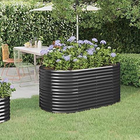 Festnight Hochbeet Metall Oval Pflanzkübel Hochbeet Anthrazit Pflanzgefäß Gartenbeet Blumenkasten Pflanzkasten Blumenbeet Pflanzbeet Cover