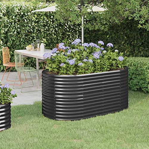 Sufrk Cama de jardín de acero con polvo 152 x 80 x 68 cm, antracita, jardinera de exterior, huerto vertical elevado de exterior, para balcón y jardín, mini huerto elevado para plantas, jardín vertical