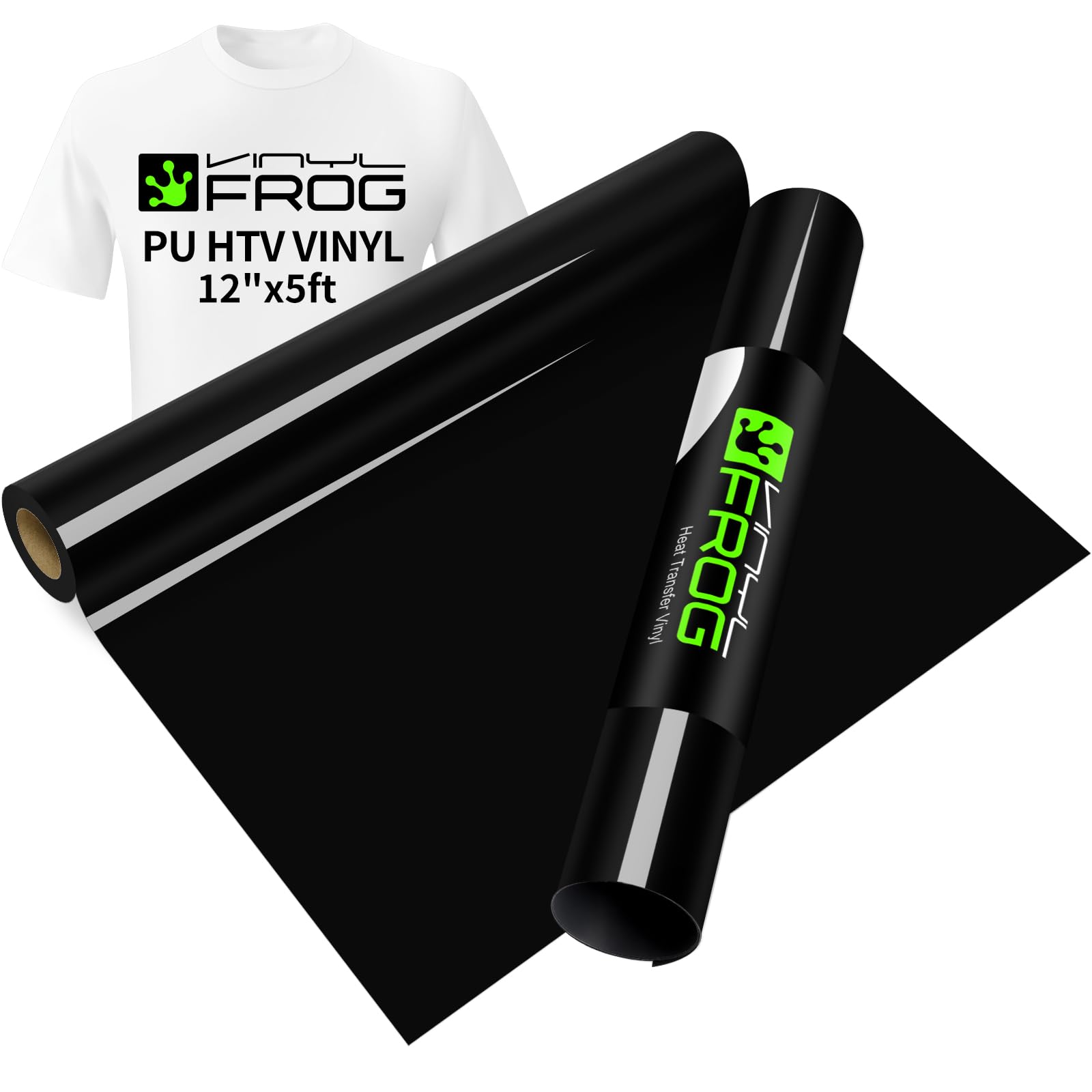 VINYL FROG Black Heat Transfer Vinyl Roll 12" x5ft Matte HTV Vinyl