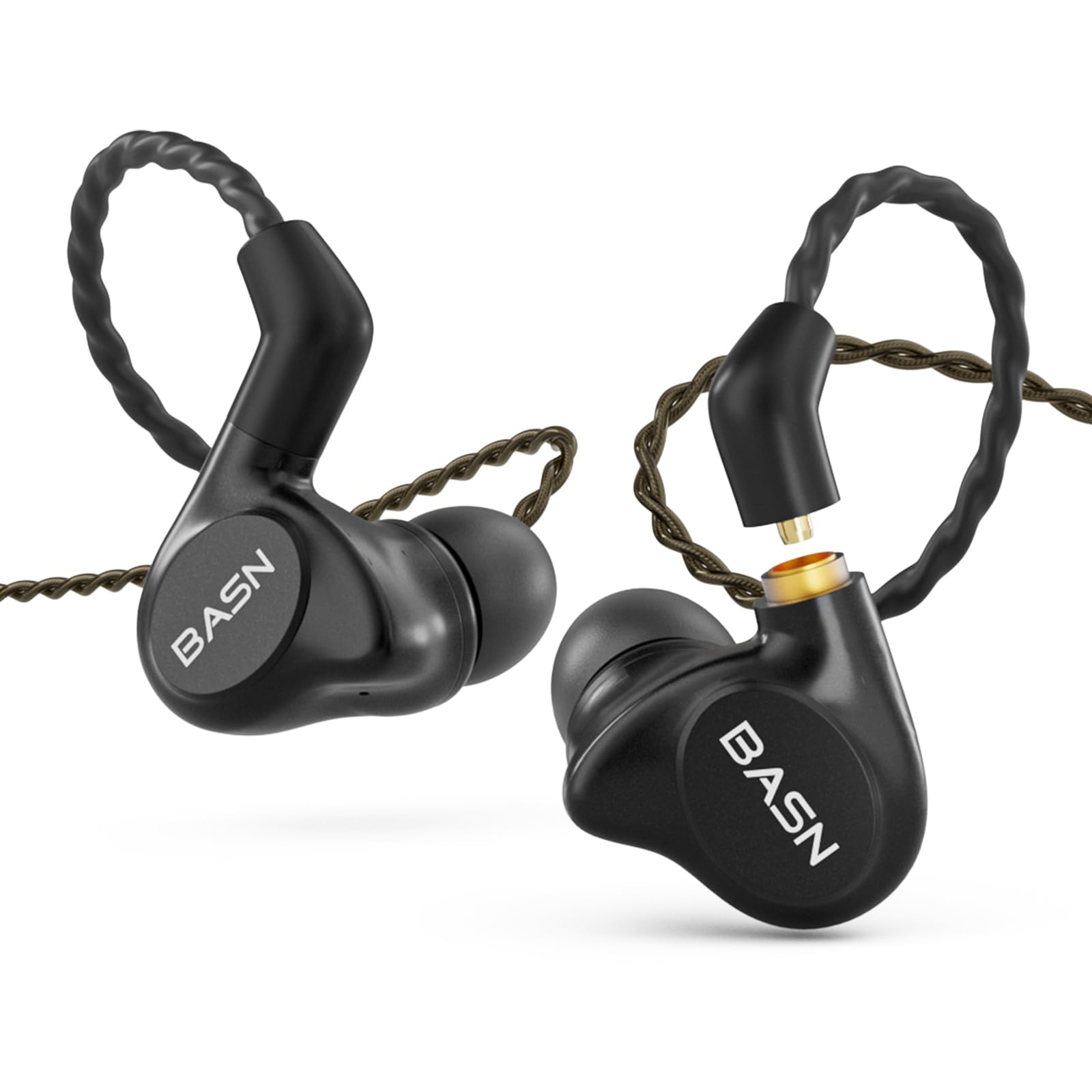 BASN Metalen 4 Treiber In-Ear-Monitor-Kopfhörer, geräuschisolierende IEMs mit tiefem Bass, für Musiker, Sänger, Schlagzeuger, Bassisten (schwarz)