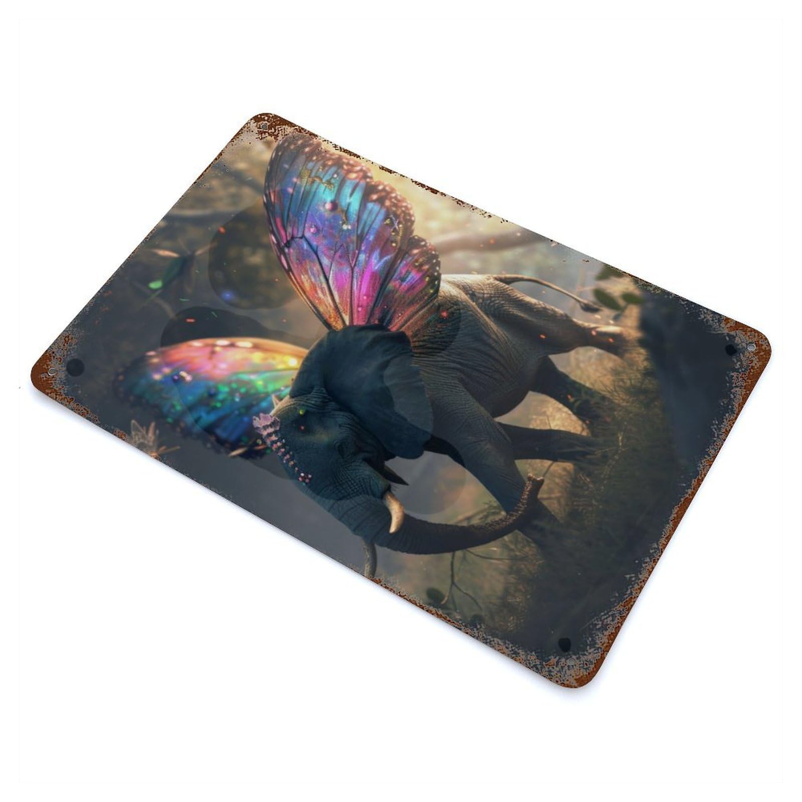 Flying Elephant With Wings Vintage Rust Metal Sign 11.8"x7.9", for Basement, Hobby Room And Garage Decor, Farmhouse Wall Decor