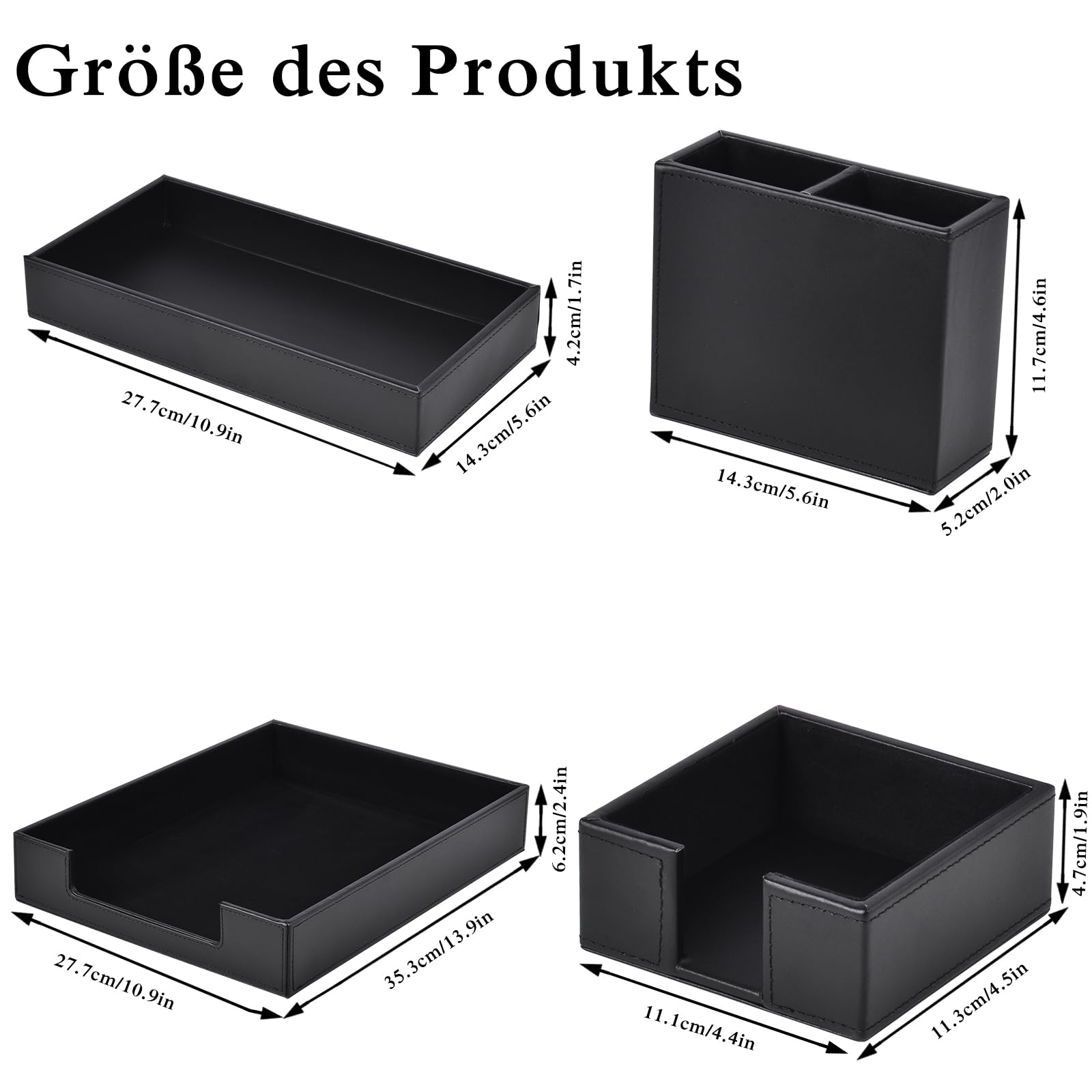 Schreibtischset PU Leder, Schreibtischset mit Schreibtisch Organizer, Stifthalter, Briefablage, Bürotisch für Männer und Frauen, Büro Büro Organizer (Schwarz)