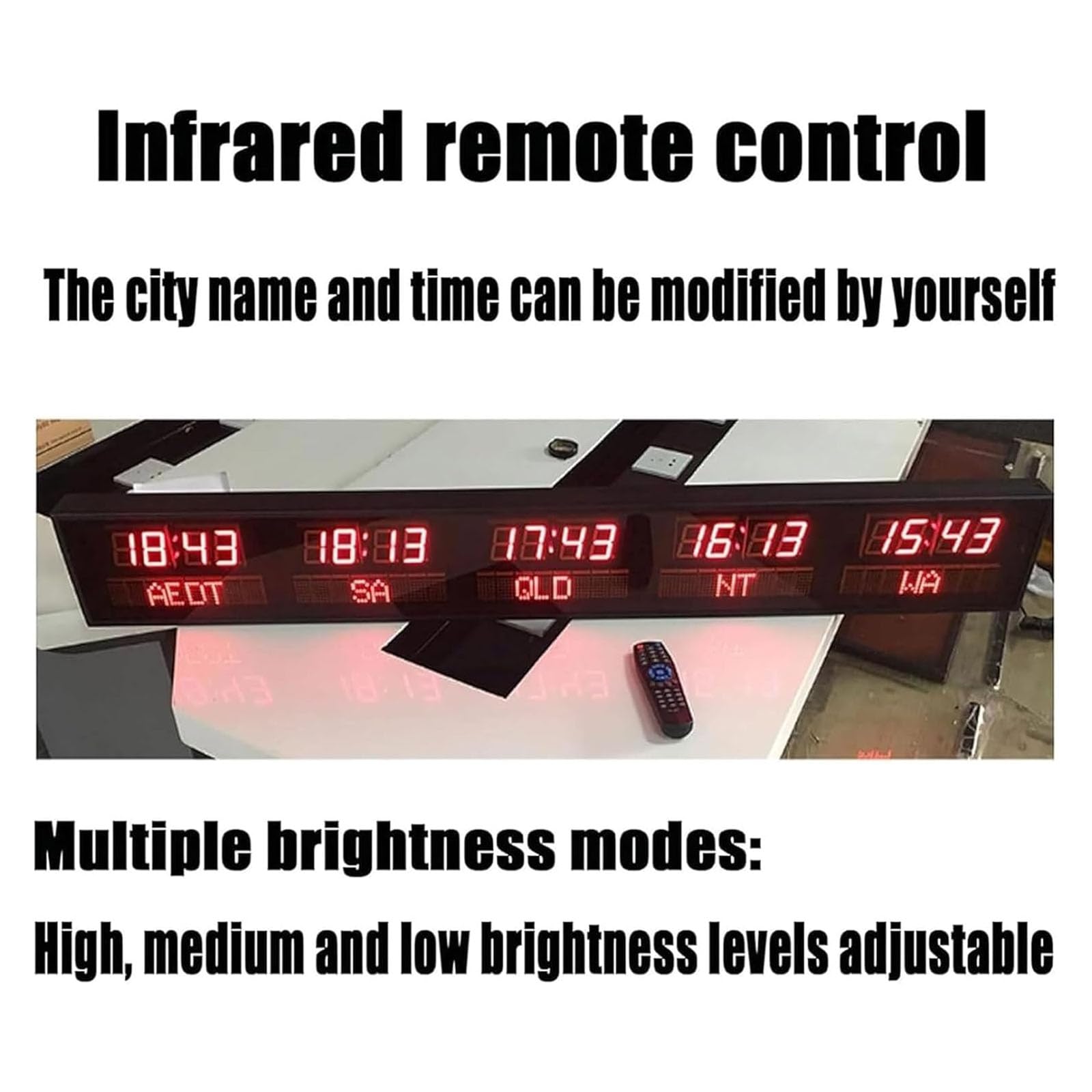 Orologio digitale con fusi orari multipli, display orario mondiale a 5 città, luminosità regolabile, per hotel, uffici, aeroporti