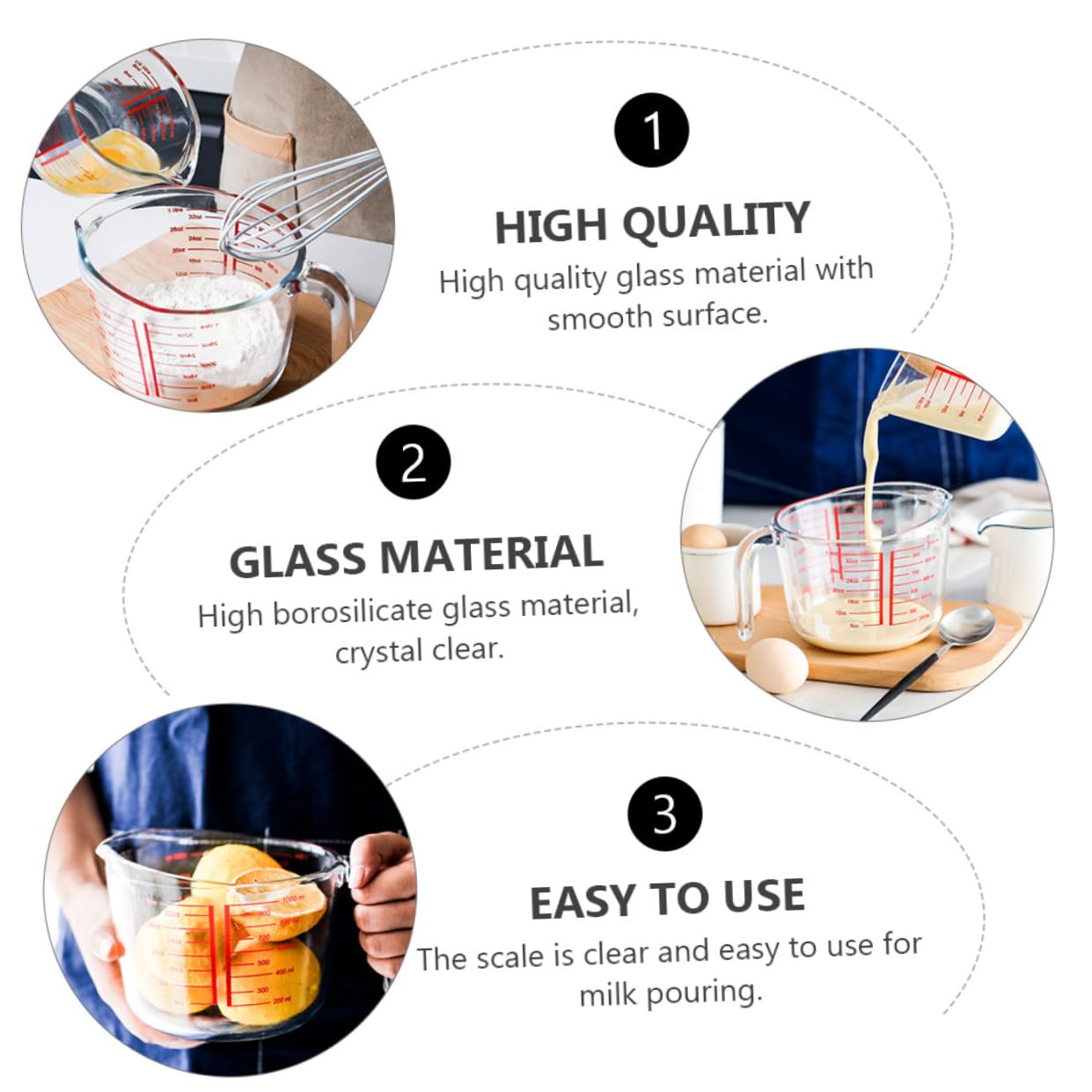 POPETPOP Tasse à Mesurer Graduation Précise Facile à Nettoyer en Verre Trempé Ronde 1pc Cuisine Boulangerie pour Usage Domestique