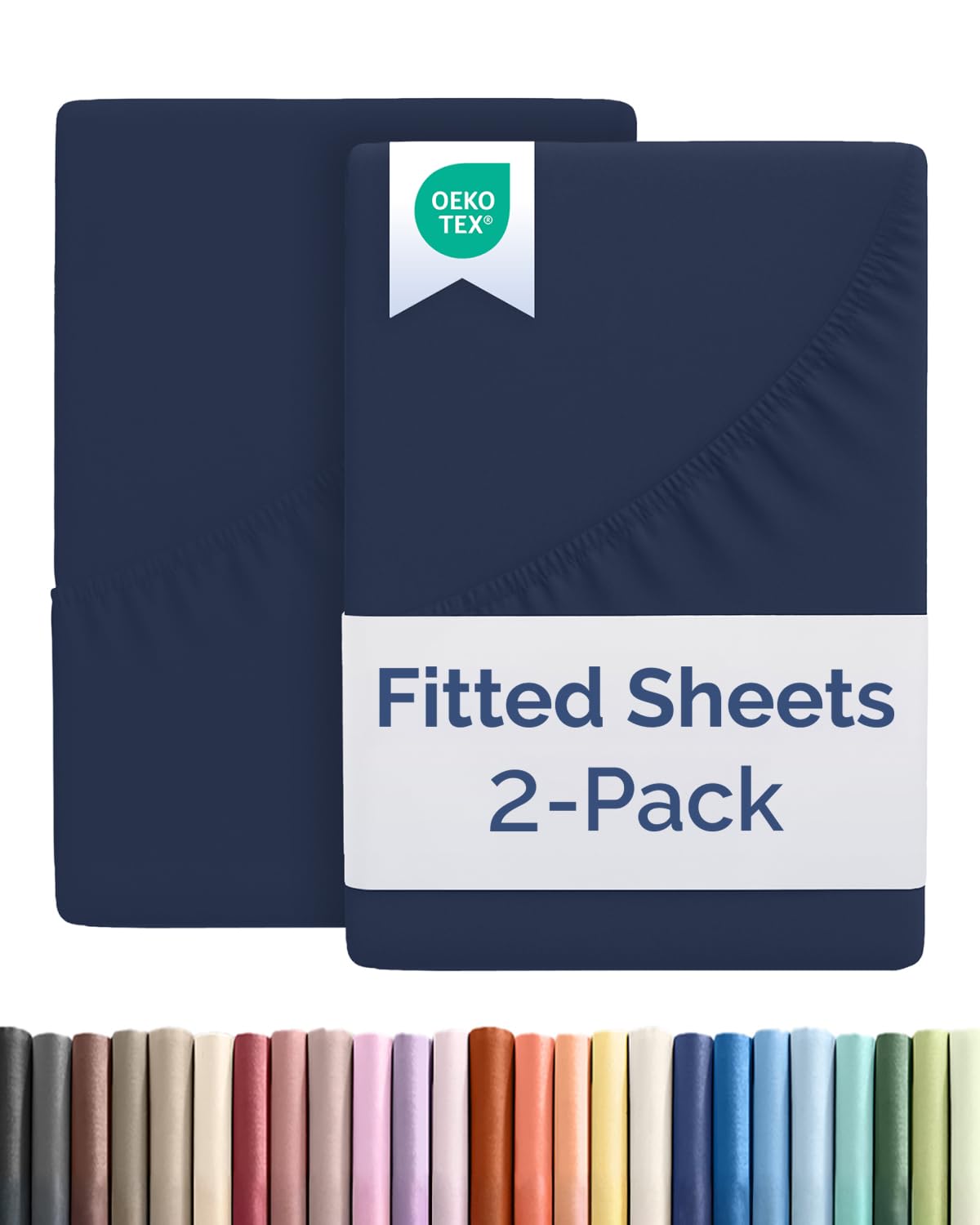 twin xl size fitted bed sheet - pack of 2 single fitted bottom sheet only - fits mattress up to 16" deep pockets - extra soft, breathable & cooling - hotel quality, fade and wrinkle free - navy blue