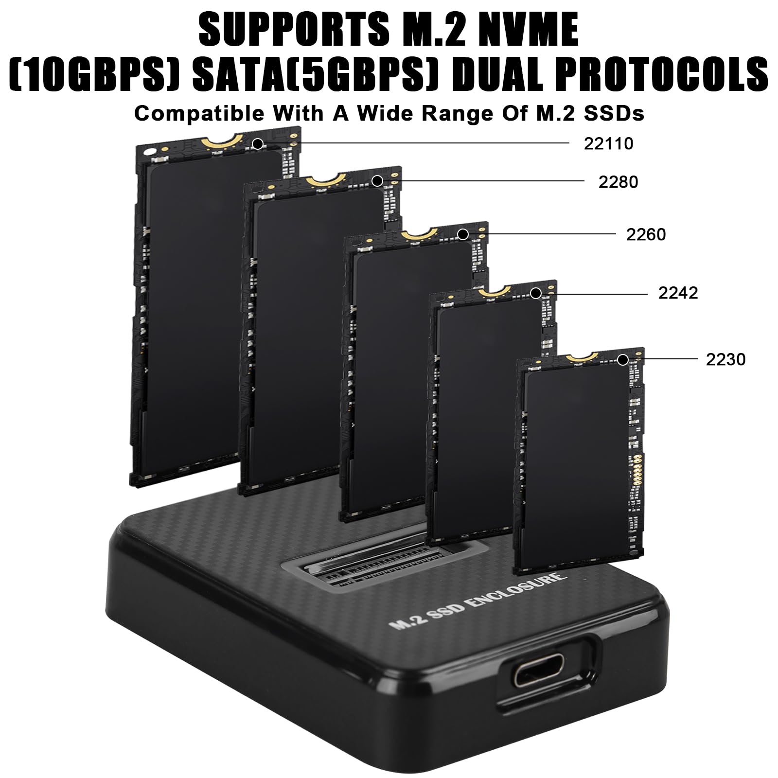 M.2 NVMe & SATA Docking Station, Disques Dur Disques Dur Station d'accueil 10Gbps USB 3.2 Gen2 Adaptateur pour M-Key/B+M Key Dual Protocole Boîtier SSD externe NVMe & NGFF pour SSD 2230/2242/2260/2280