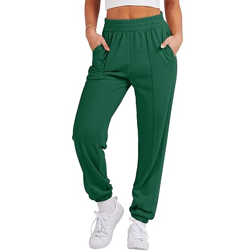 Caracilia Women's High Waisted Sweatpants Casual Loose Oversized Solid Fleece Workout Active Joggers Pants 2023 Fall Winter Fashion Teen Girls Baggy Lounge Bottoms Outfits C107A8-molv-S Dark Green