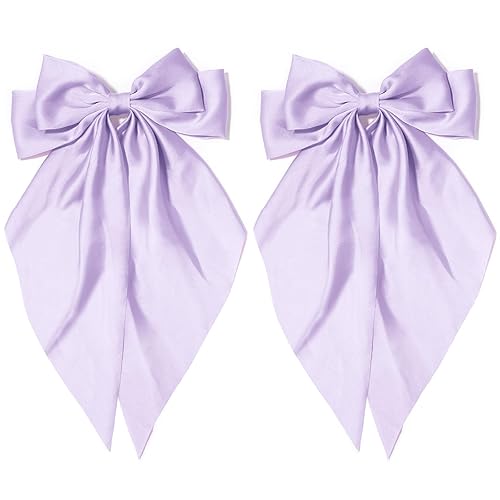 Miniatura 1 de Lazos morados para el cabello para mujer, 2 unidades, lazo de satén grande con cola larga, lazo de coqueta, clip para el cabello para despedida de