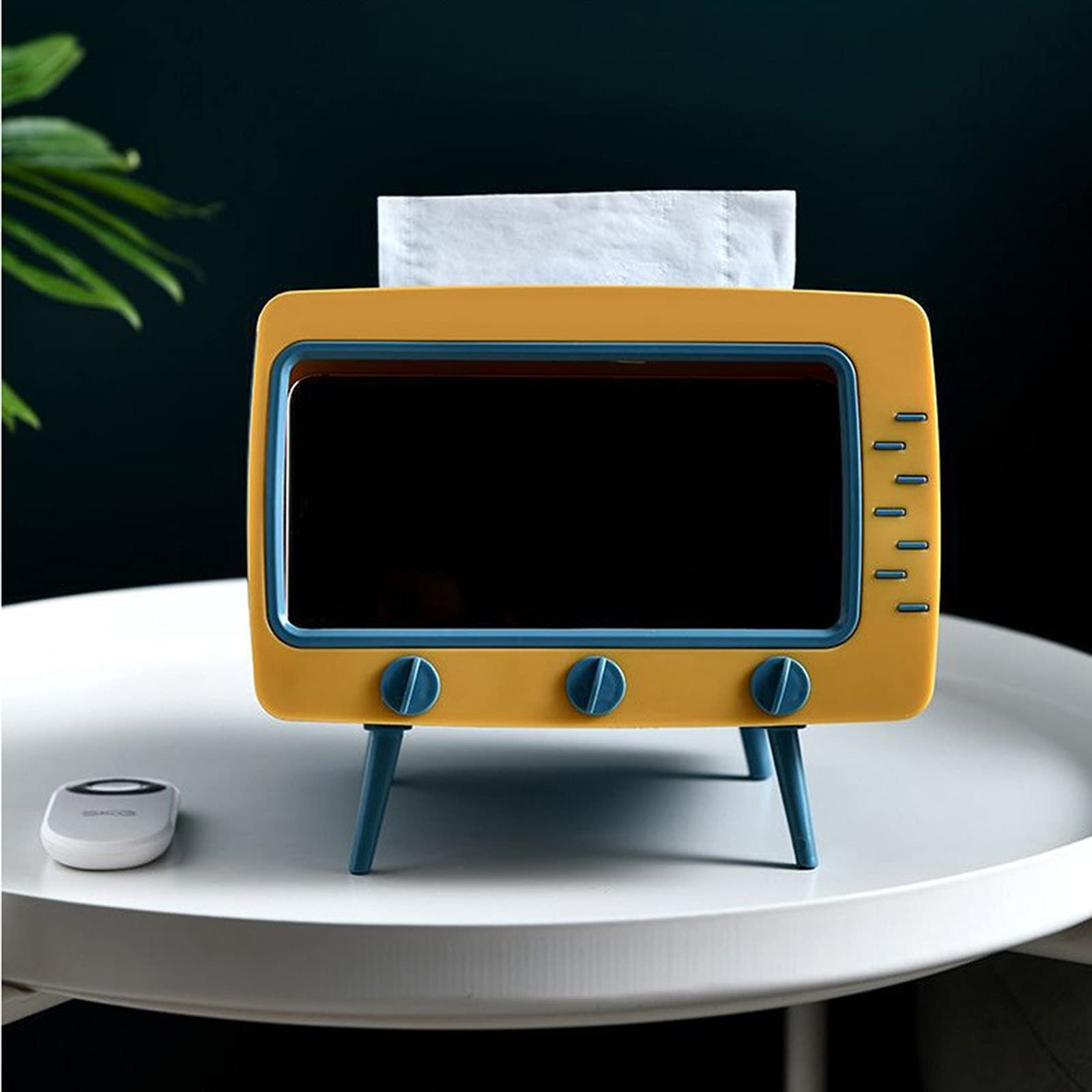 Scatola di Fazzoletti per TV retrò, Contenitore Multi-Immagazzinaggio da 5,5 * 5,9 * 7,5 Pollici Innovativo Supporto Coperchio della Scatola Dell'erogatore Fazzoletti con Supporto per Telefono
