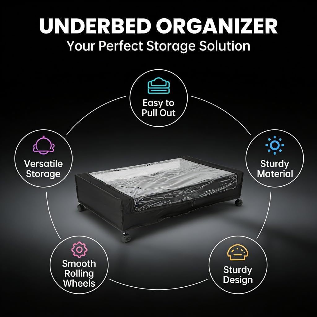 Rolling Bed Container with Lid, 80x43.5x16cm, Grey, 2pcs - Large Metal Storage Rolling Containers, Wheels for Easy Pull Out, Versatile Organizer for Clothes and Bedding (2pcs)