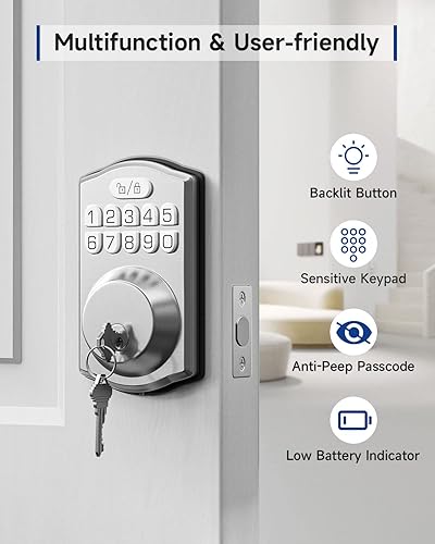 Miniatura 7 de Cerradura electrónica para puerta delantera, cerradura electrónica de puerta de entrada sin llave, doble cilindro, 20 códigos de usuario, bloqueo