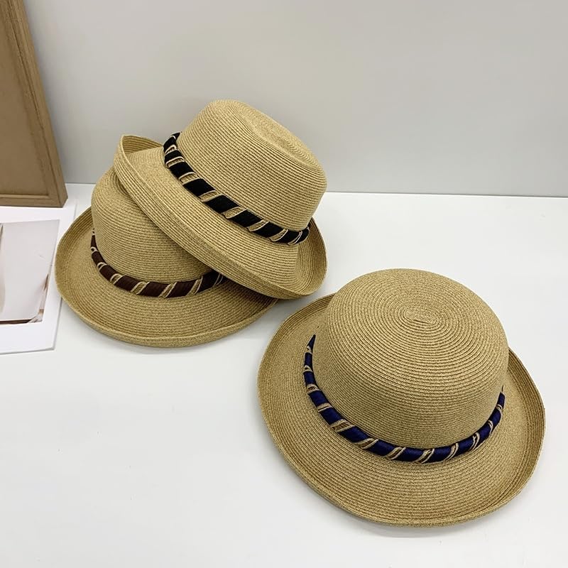 Sombrero de Paja para Mujer,ala Enrollable,Plegable,para Playa,Viajes,Vacaciones de Verano,Suave,Ligero y Transpirable