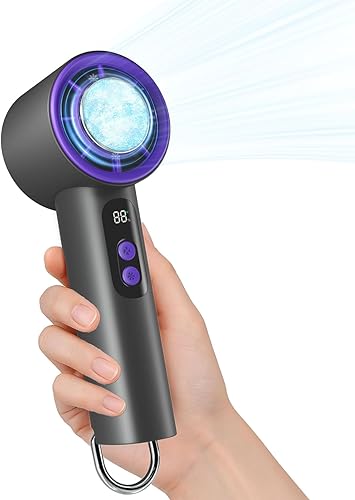 Miniatura 10 de Ventilador de mano portátil con enfriador de hielo, ventilador personal recargable turbo ajustable de 1-100 velocidades con pantalla digital, mini