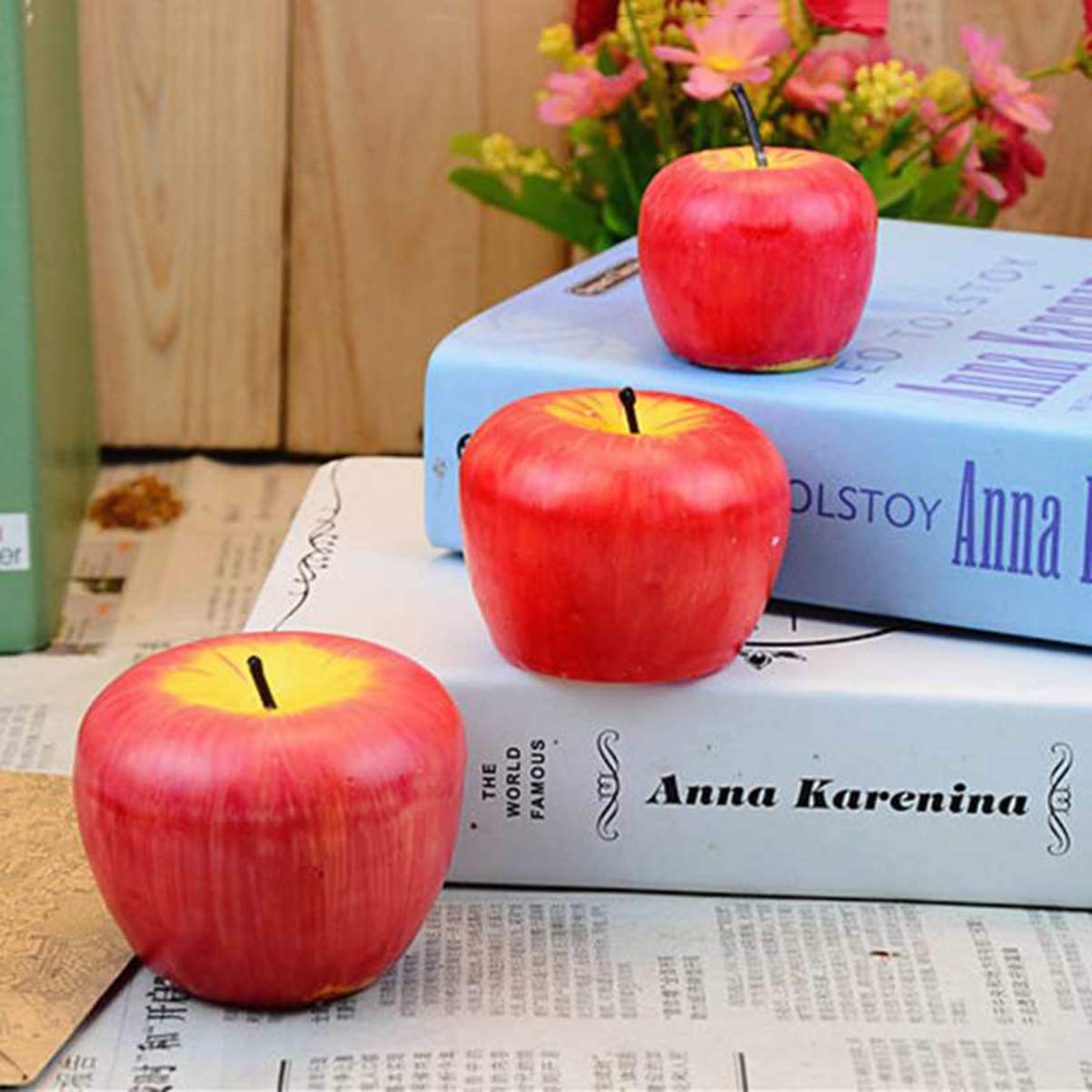 HOOTNEE Medium Size Christmas Decorations Artificial Apple Candles Unique Fruit Candle Set for Christmas