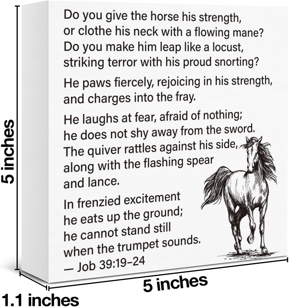 Religious Horse Decor Job 39 Bible Scripture Wooden Box Sign image 2
