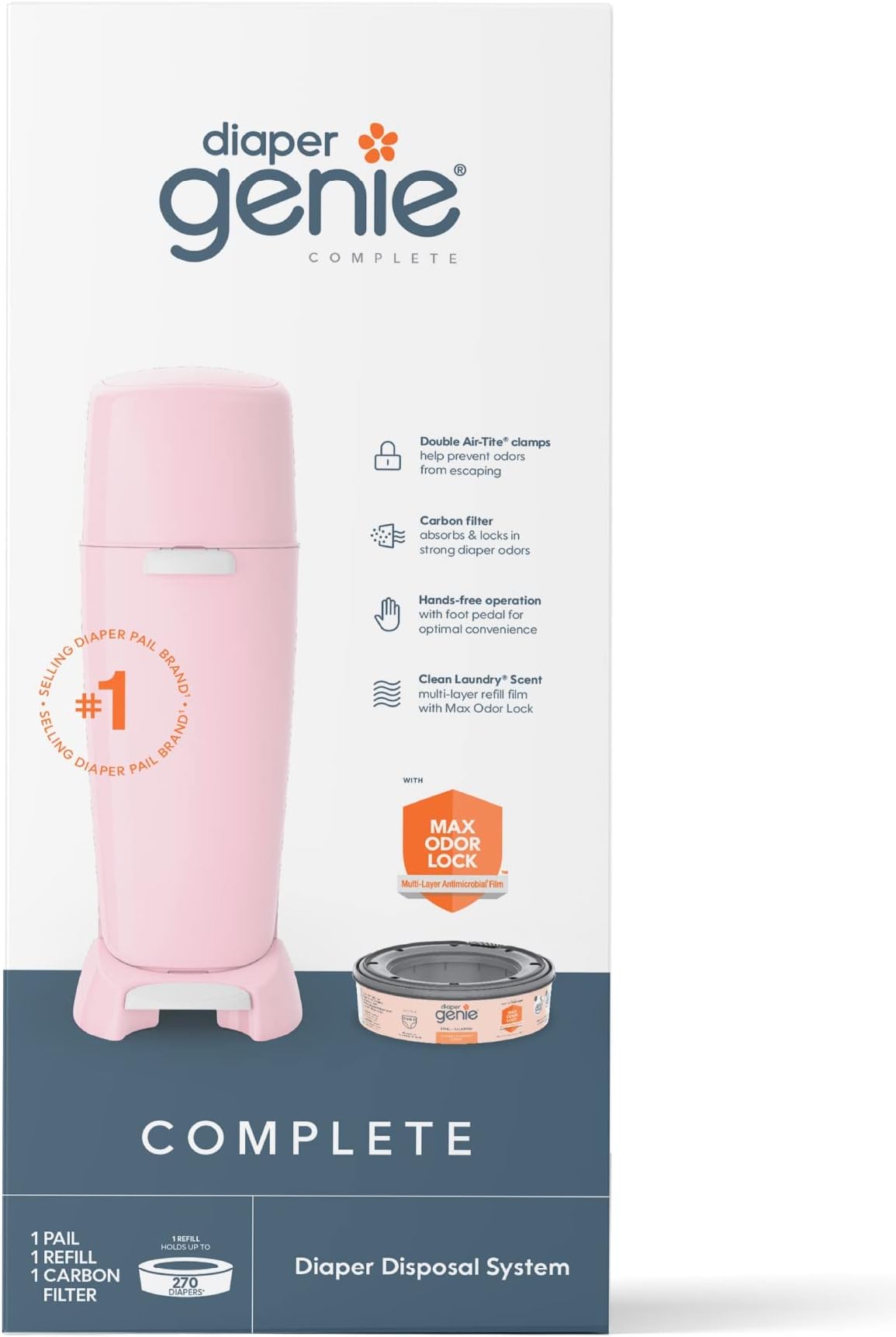 Playtex Diaper Genie Complete Assembled Diaper Pail with Odor Lock Technology & 1 Full Size Refill,...