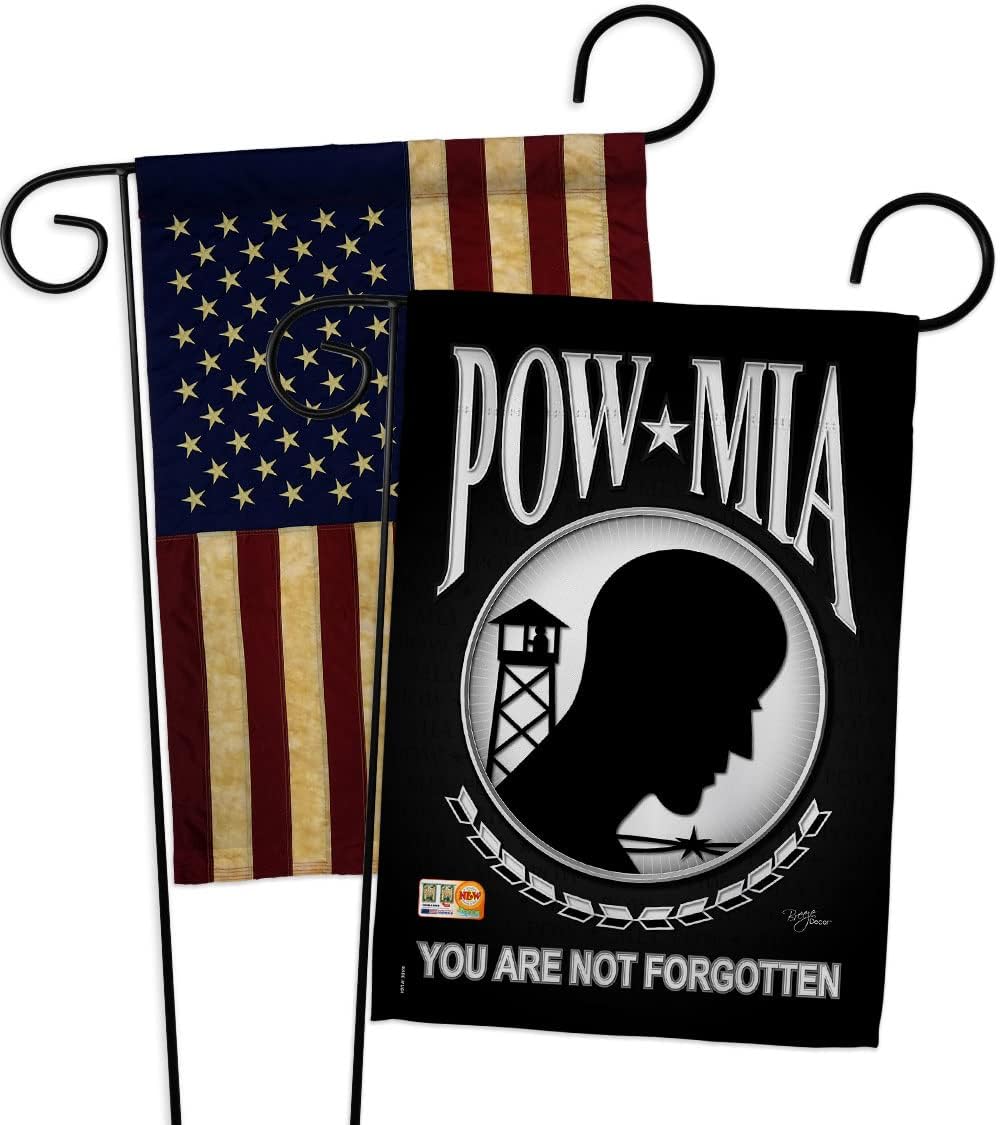 POW MIA Garden Flags Pack Armed Forces Vietnam WarUnited State American Military Veteran Official USA Vintage Applique Small Decorative Gift Yard House Banner Made In 13 X 18.5