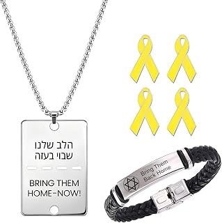Bring Them Home Now Necklace for Men Women Bring Them Home Bracelet Pin Pack Israeli Jewish Star of David Leather Bracelet Support Israel I Stand with Israel Jewelry