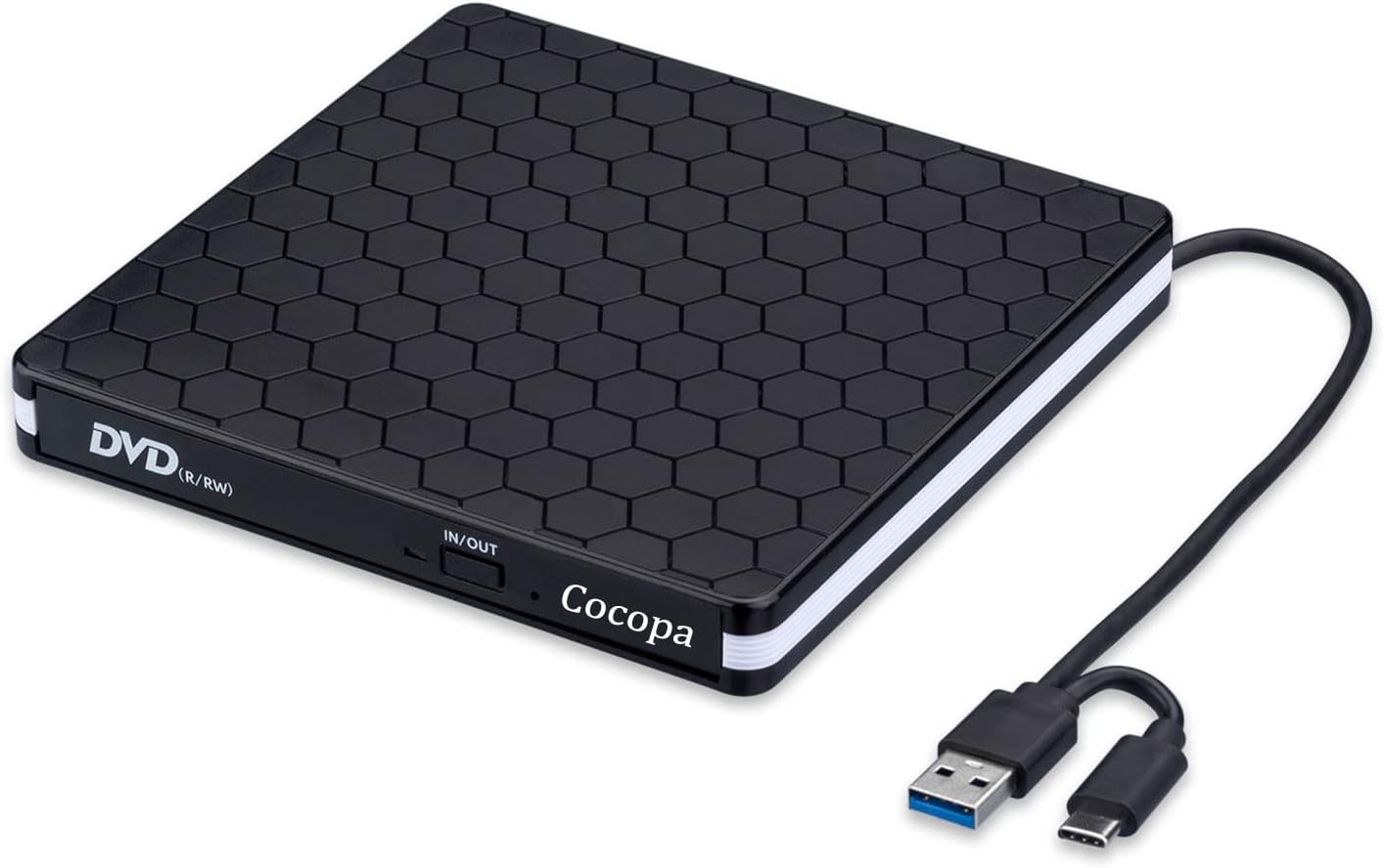 Cocopa External CD DVD Drive, Type-C USB 3.0 Slim Portable CD Reader CD/DVD-RW Burner Low Noise High Speed Data Transfer Super drive for Laptop, Desktop, Mac OS, Windows 10/8/7 / XP/Linux Low Noise