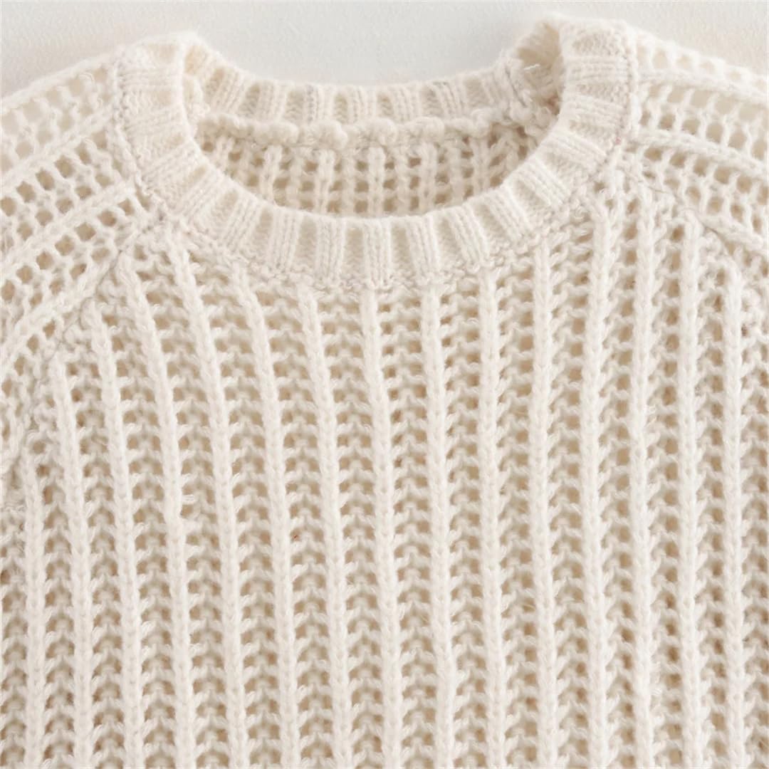 Maglione da donna casual con lacci a girocollo a maniche corte Top Loose Fit Knit Pullover