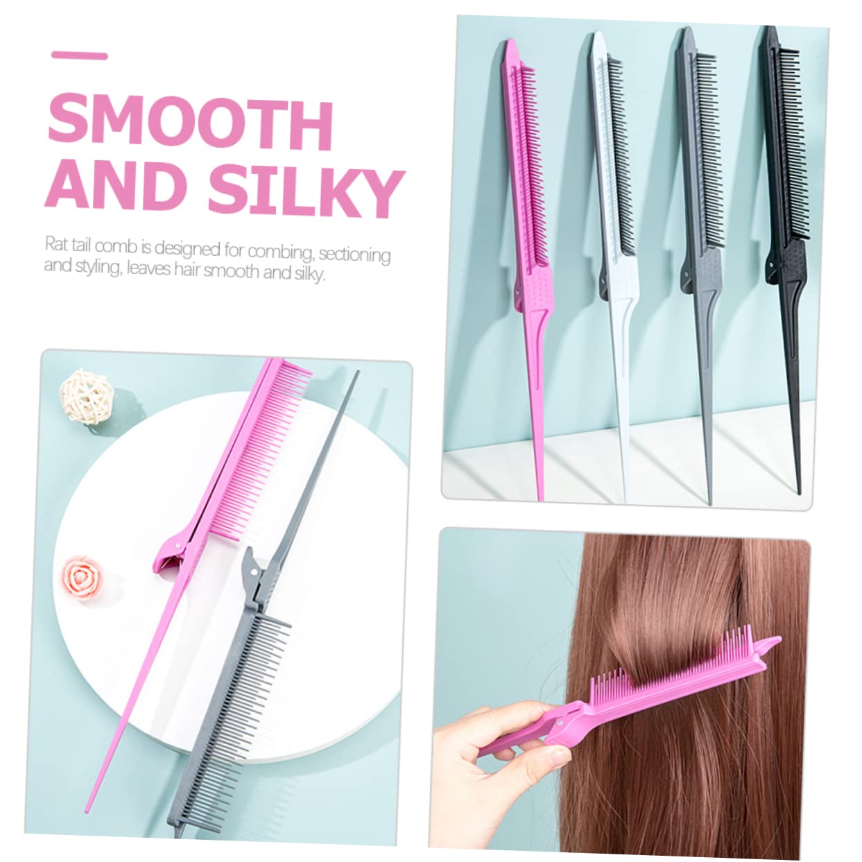 Healeved 9piezas Peines De Rata De Carbono Para Peinar y Teñir Cabello Peines Profesionales Para Corte y Sección De Cabello