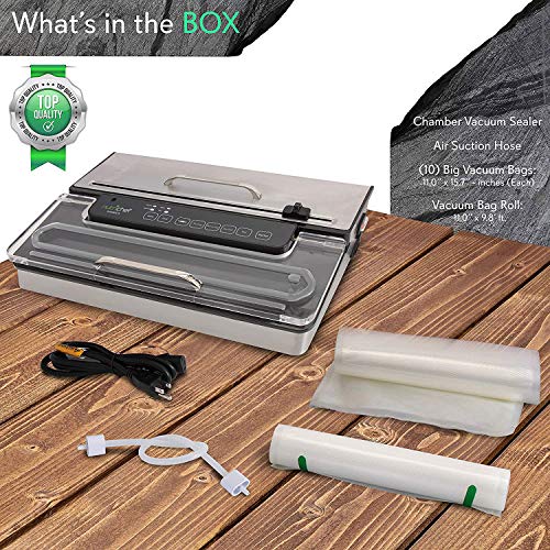 Nutrichef Pkvs50Sts Commercial Grade Vacuum Sealer Machine-400W Automatic Double Piston Pump Air Machine Meat Packing Storage Preservation Sous Vide W/Dry Wet Seal, Vac Roll Bags, Extra Large, Silver #TOP1