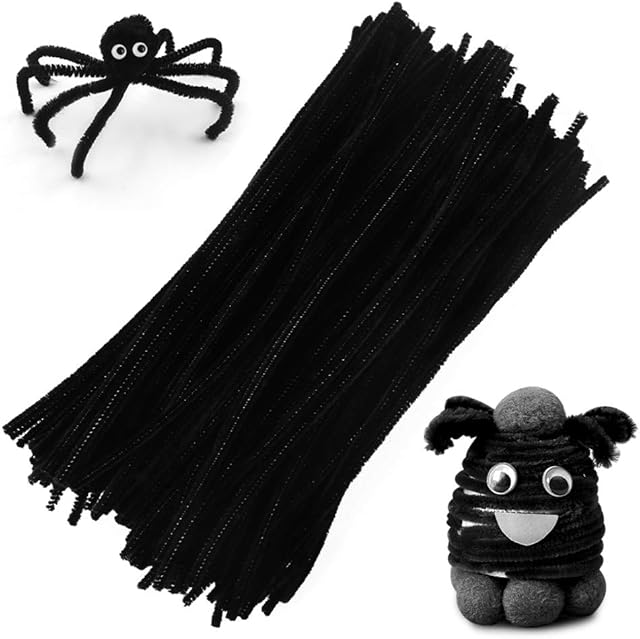 200 PCS Pipe Cleaners Chenille Stems Chenille Sticks for DIY Arts Creative Crafts Decorations Halloween Christmas Party Gift (Black)