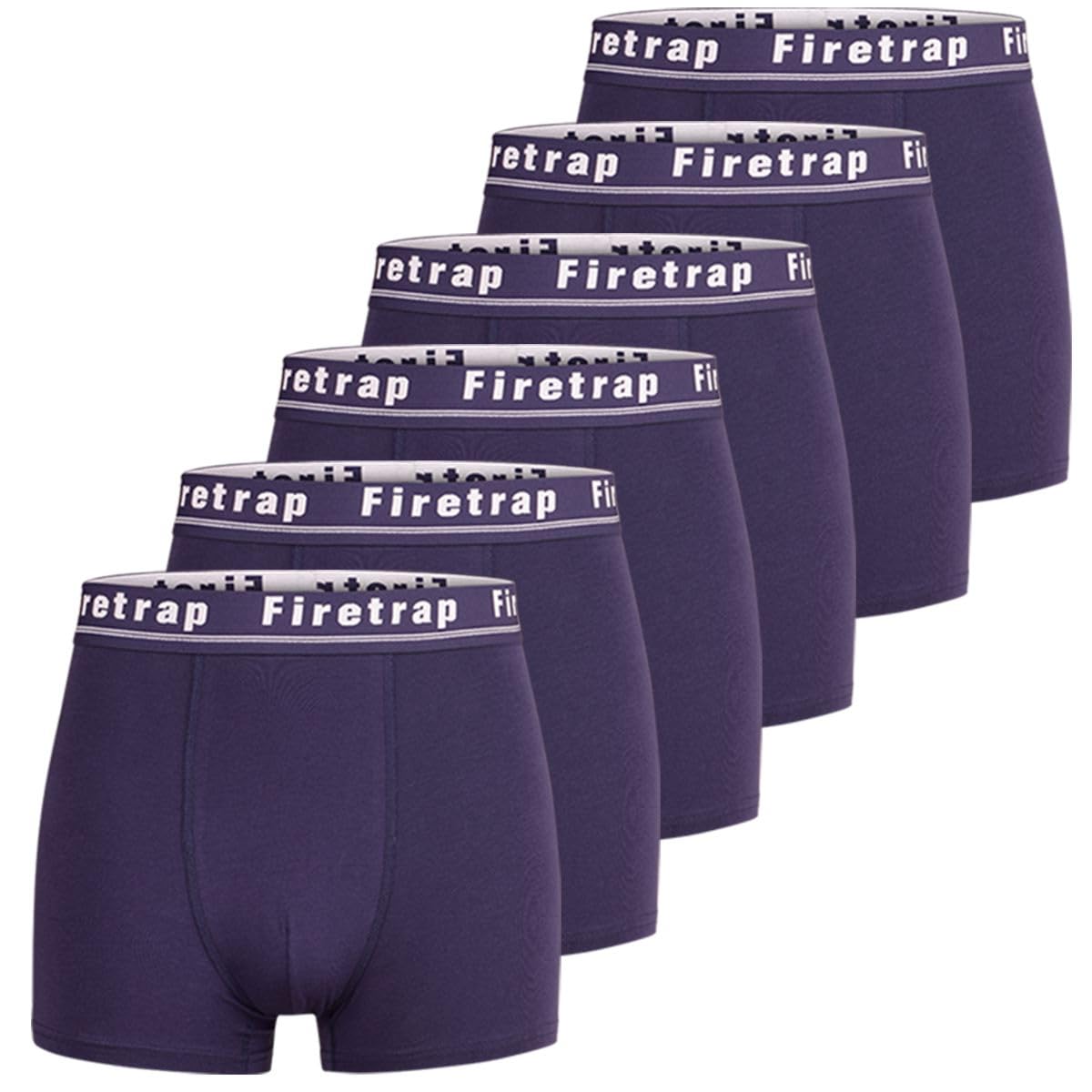 Firetrap Mens 6 Pack Designer Boxer Shorts, Underwear Gift Set Trunks Comfortable Stretch Cotton Plain Colours Mens Briefs All Blue XXL