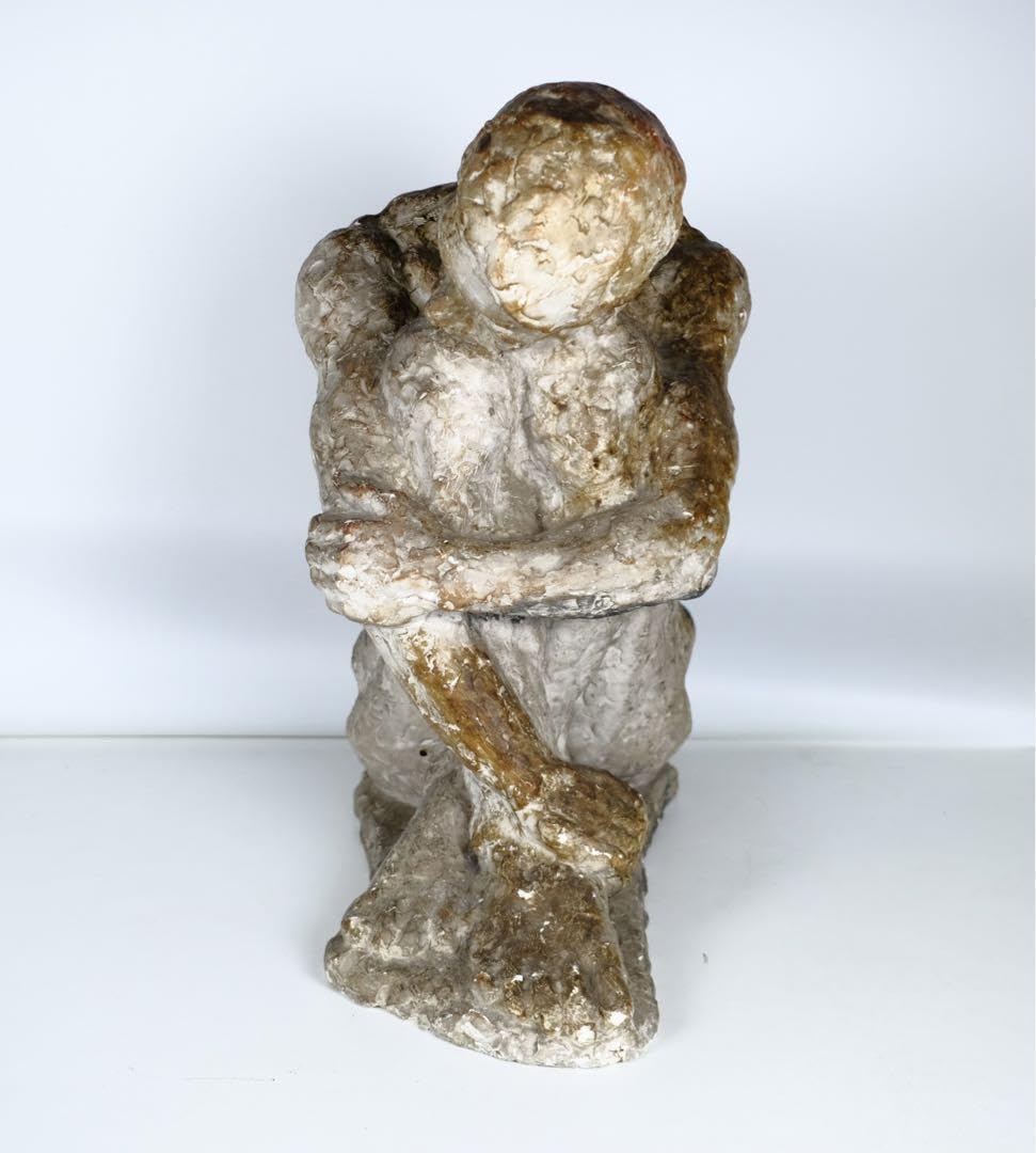 Amazon.co.jp: アンティーク うずく男の像 彫刻作品 古道具