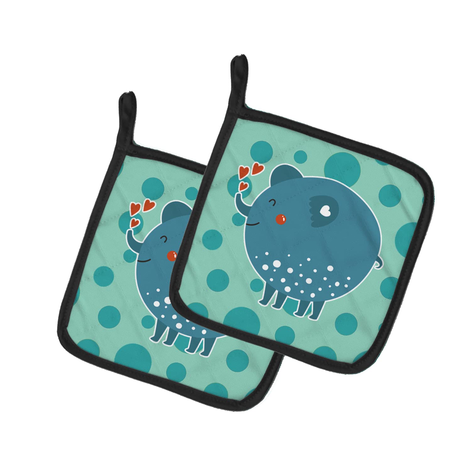 Agarraderas de elefante azul con diseño cuadrado multicolor para un agarre firme y seguro
