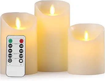 AKU TONPA Flameless Candles Battery Operated Pillar Real Wax Electric LED Flickering Candle Sets with Remote Control Cycling 24 Hours Timer, 4" 5" 6" Pack of 3 (Ivory)