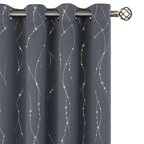 BGment Star & Lines Grey Blackout Curtains 84 Inch Length 2 Panels Set, Thermal Insulated Privacy Grommet Window Drapes for Kids Boys Bedroom, 52 x 84 Inch - Dark Grey - Star & Lines - 52"W x 84"L (Pack of 2)